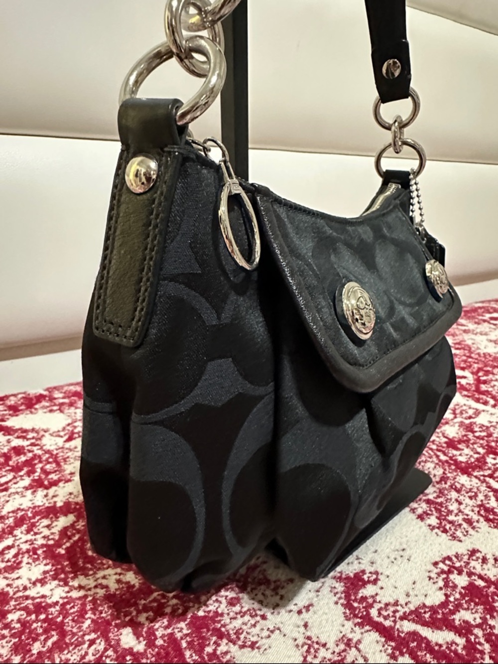 Coach Black Signature Canvas Shoulder Bag with Silver Hardware - Picture 5 of 15